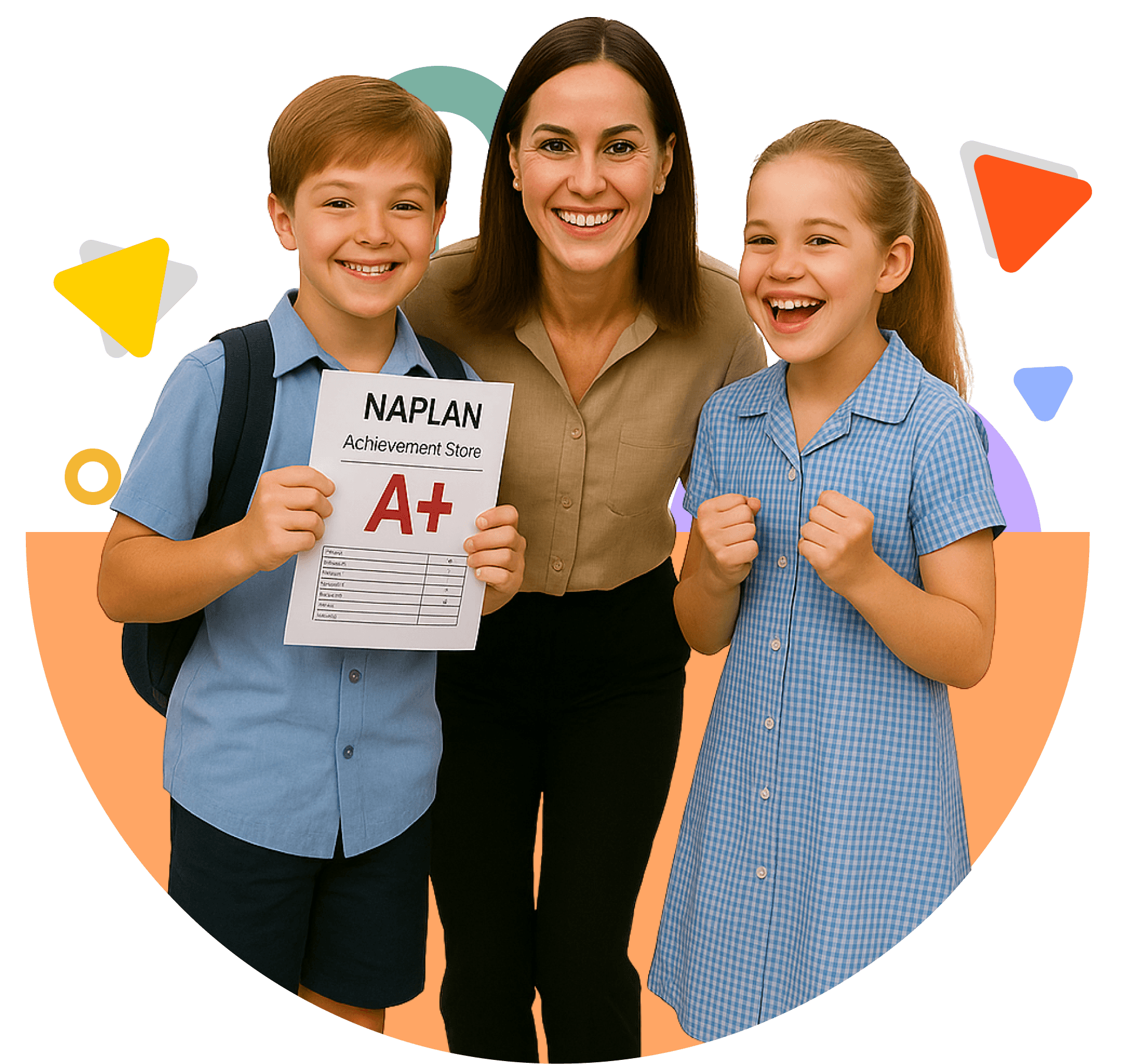 Happy students showing A+ grade